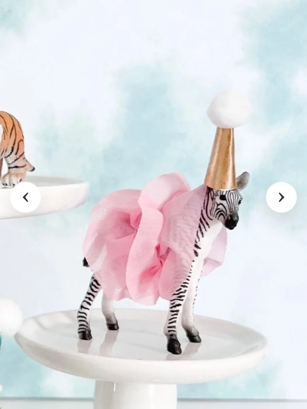 Pink Tutu Zebra Party Cake Topper with Gold Birthday Hat